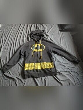 Batman Black Hoodie with Yellow Logo & Utility Belt Print